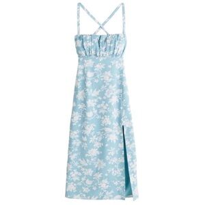 Floral Blue Backless Dress